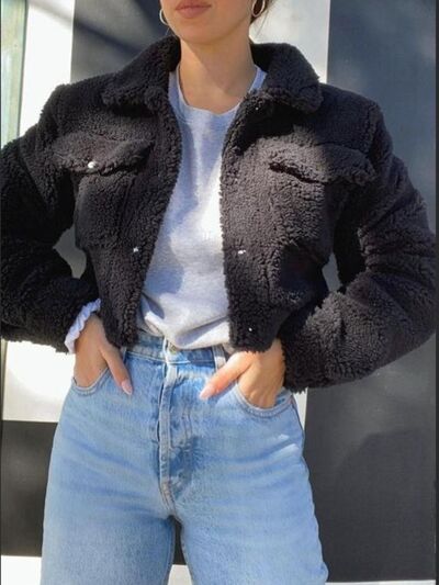 Pocketed Snap Down Collared Neck Jacket - Charming Charlie