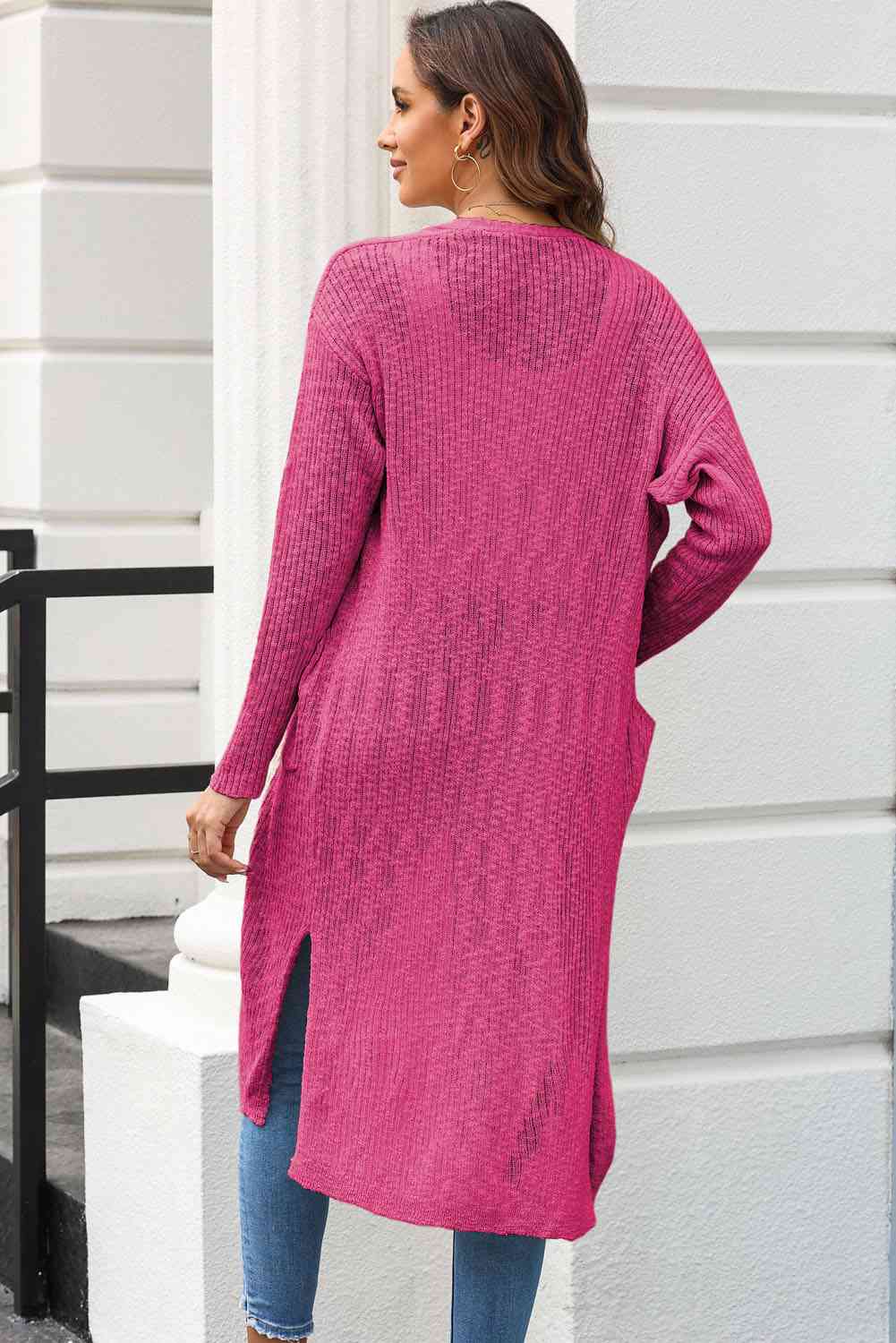 Open Front Slit Cardigan with Pockets - Charming Charlie