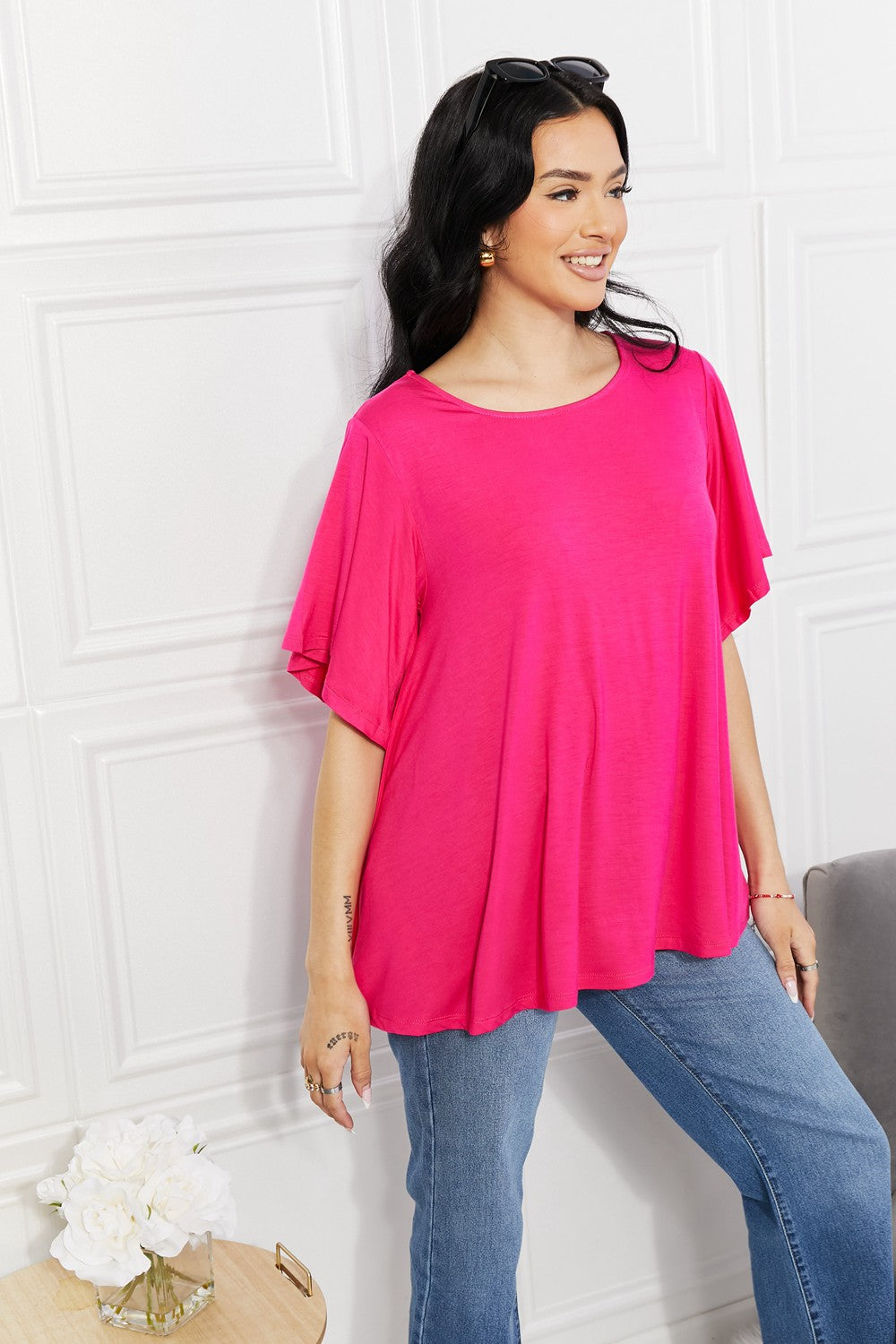 Yelete Full Size More Than Words Flutter Sleeve Top - Charming Charlie