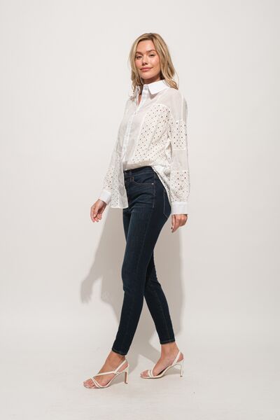 And The Why Eyelet Long Sleeve Button Down Shirt - Charming Charlie