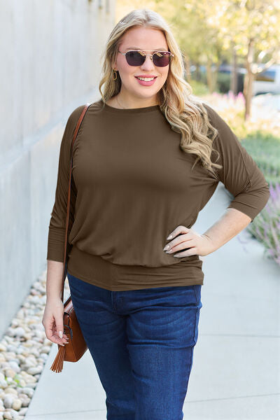 Basic Bae Full Size Round Neck Batwing Sleeve Blouse - Charming Charlie