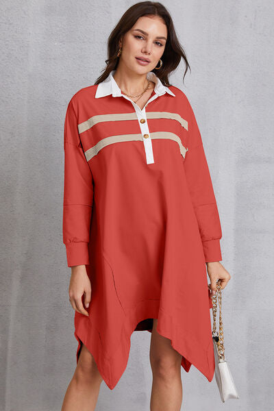 Half Button Handkerchief Hem Dress - Charming Charlie