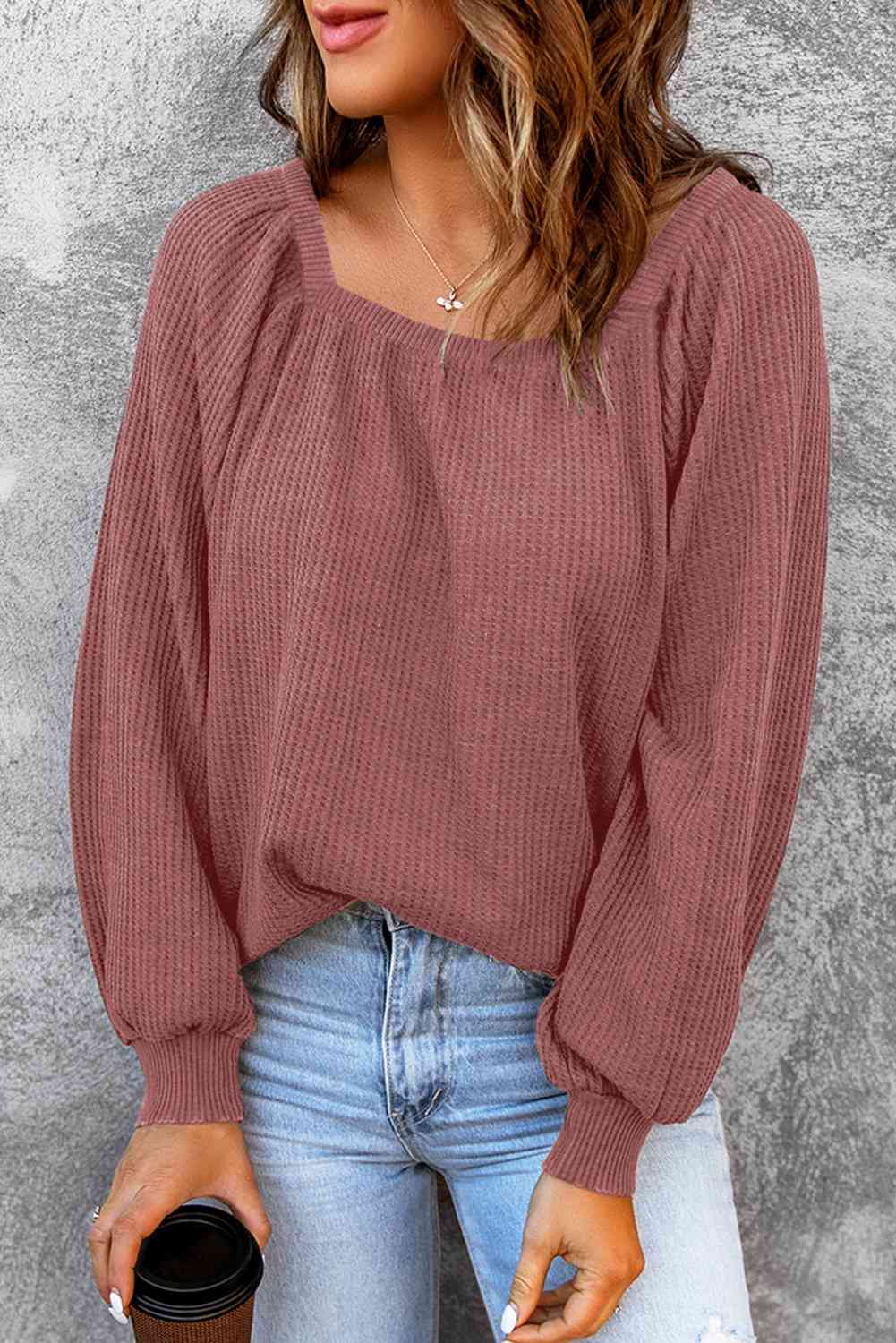 Square Neck Waffle-Knit Top - Charming Charlie
