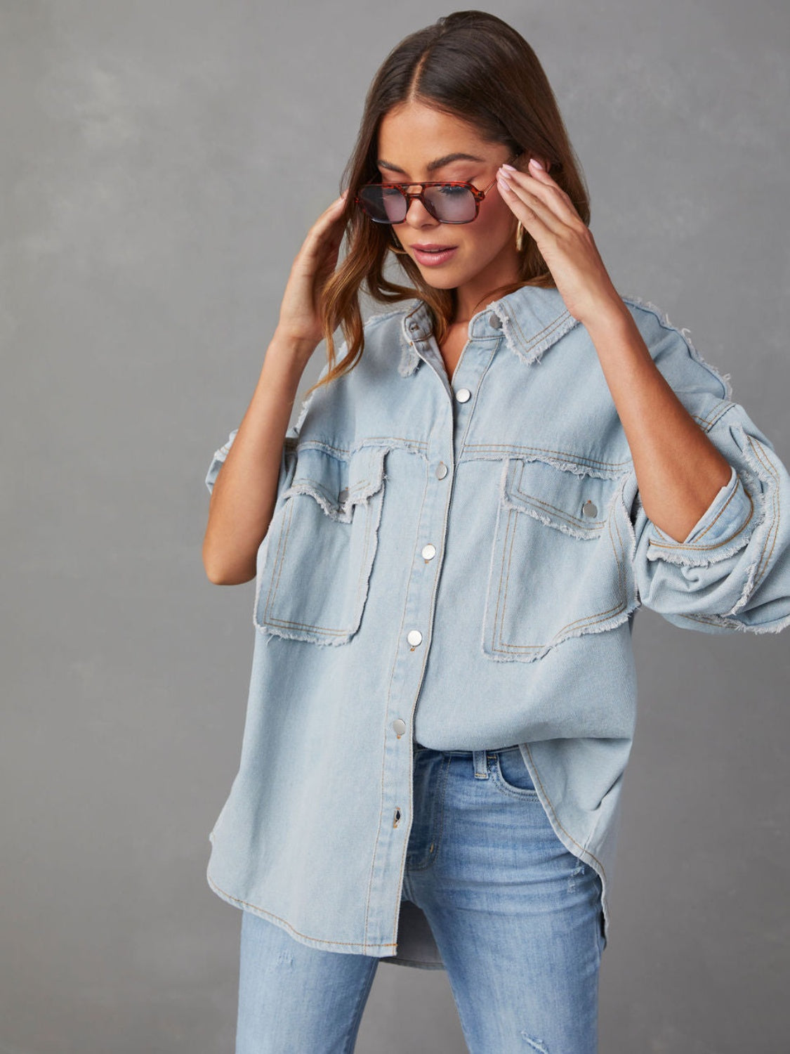 Dropped Shoulder Raw Hem Jacket - Charming Charlie