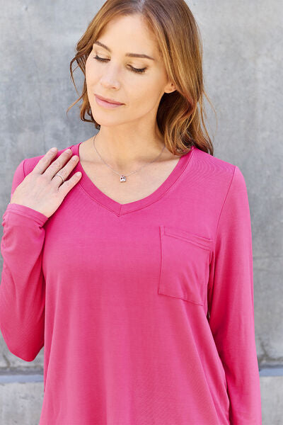 Basic Bae Full Size V-Neck Long Sleeve Top - Charming Charlie