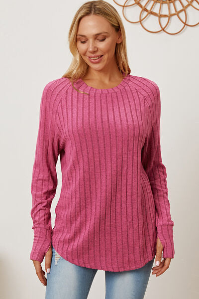 Basic Bae Full Size Ribbed Thumbhole Sleeve T-Shirt - Charming Charlie