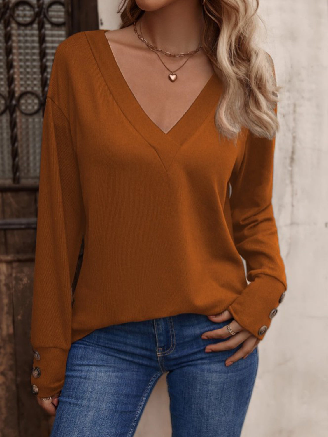 V-Neck Long Sleeve Top - Charming Charlie