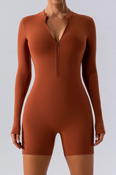 Half Zip Long Sleeve Active Romper - Charming Charlie