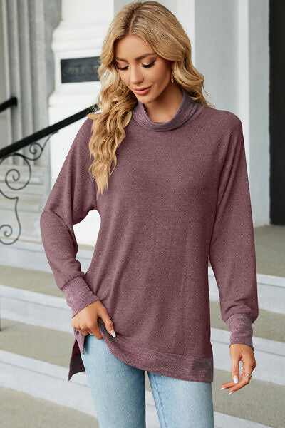 Slit Mock Neck Long Sleeve T-Shirt - Charming Charlie