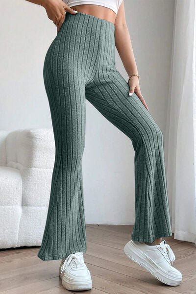 Basic Bae Full Size Ribbed High Waist Flare Pants - Charming Charlie