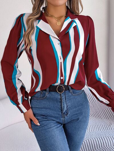 Printed Button Up Long Sleeve Shirt - Charming Charlie