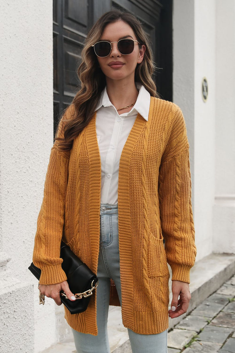 Heathered Open Front Longline Cardigan with Pockets