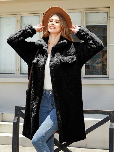 Texture Button Up Dropped Shoulder Coat - Charming Charlie