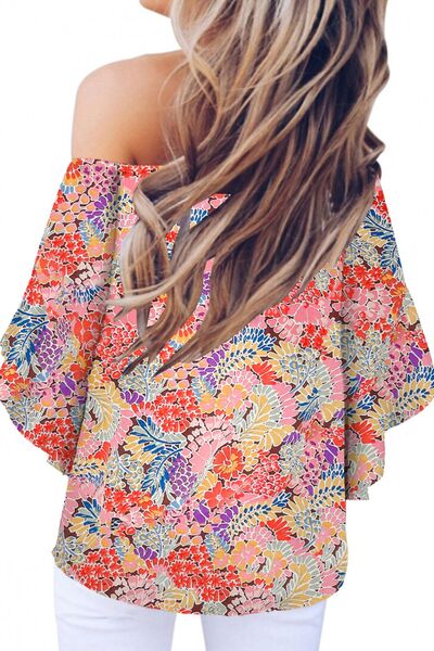 Tied Printed Off-Shoulder Half Sleeve Blouse - Charming Charlie