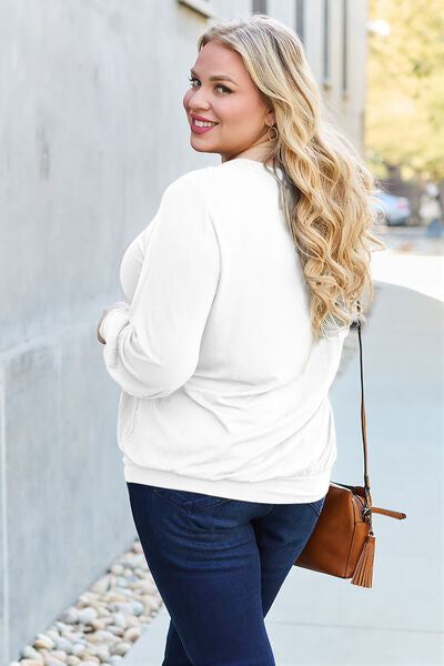 Basic Bae Full Size V-Neck Lantern Sleeve Blouse - Charming Charlie