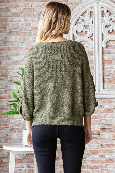Veveret Round Neck Roll-Up Sweater - Charming Charlie
