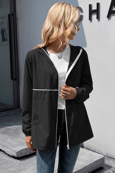 Zip Up Long Sleeve Hooded Watertight Jacket - Charming Charlie