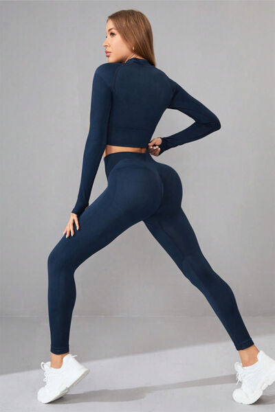 Mock Neck Long Sleeve Top and Pants Active Set - Charming Charlie