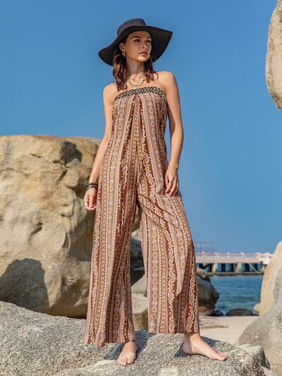 Tied Printed Tube Wide Leg Jumpsuit - Charming Charlie