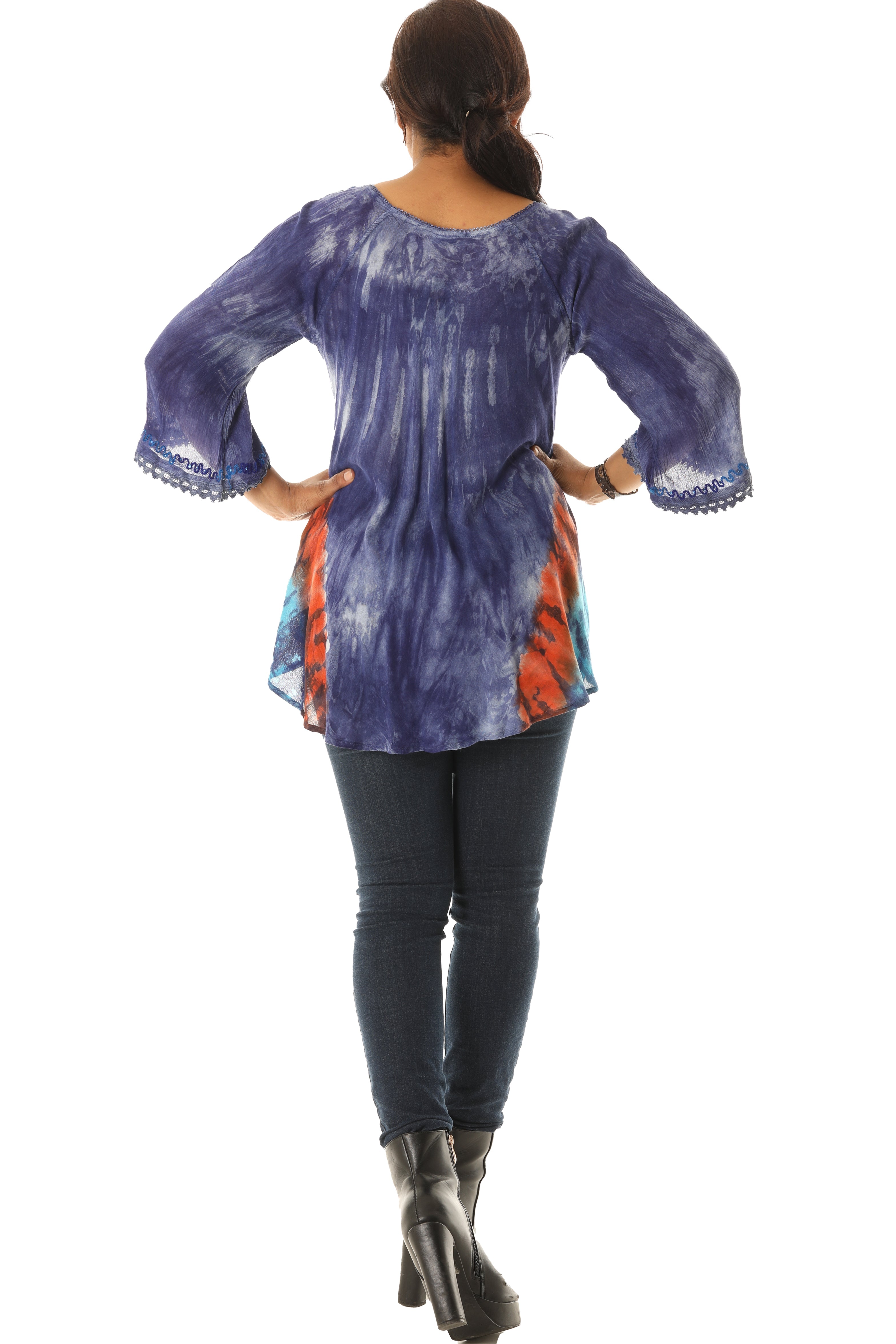 Bold Floral Pattern Orange Accent Tie Dye Rayon Tunic - Charming Charlie
