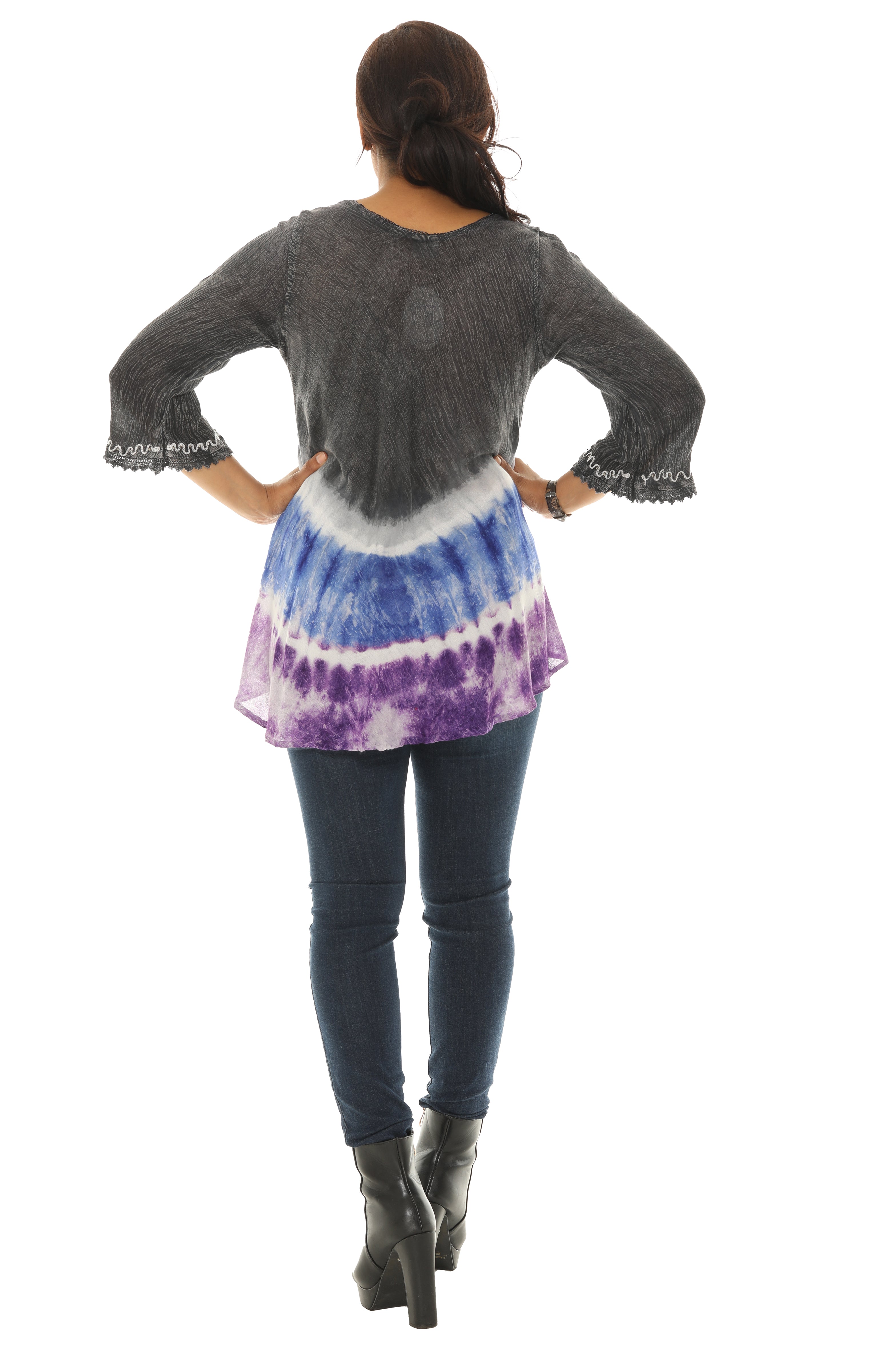 Three Quarter Sleeve Tunic with Floral Embellishment and Bold Color Pattern - Charming Charlie