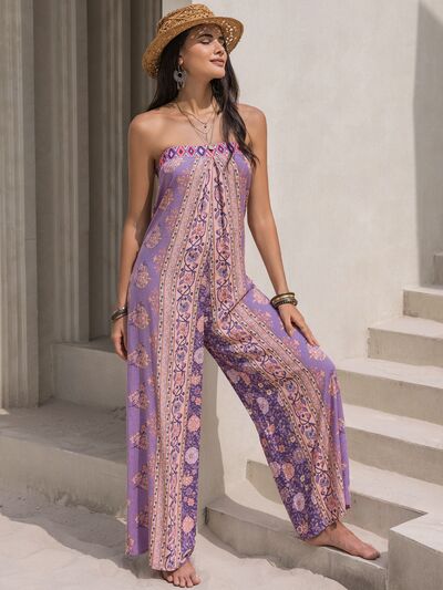 Tied Printed Tube Wide Leg Jumpsuit - Charming Charlie