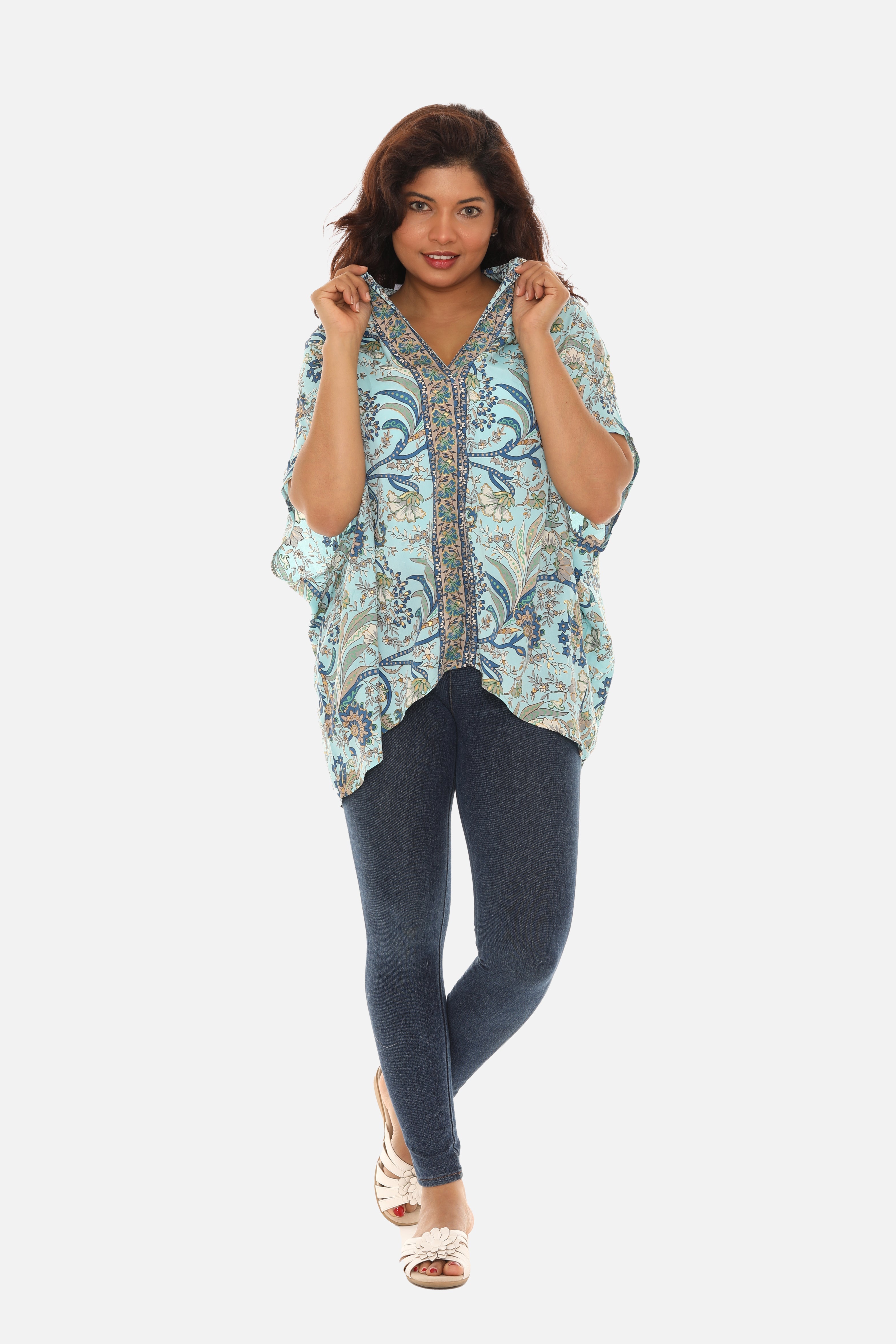 Printed Leaves Caftan for Women - Charming Charlie