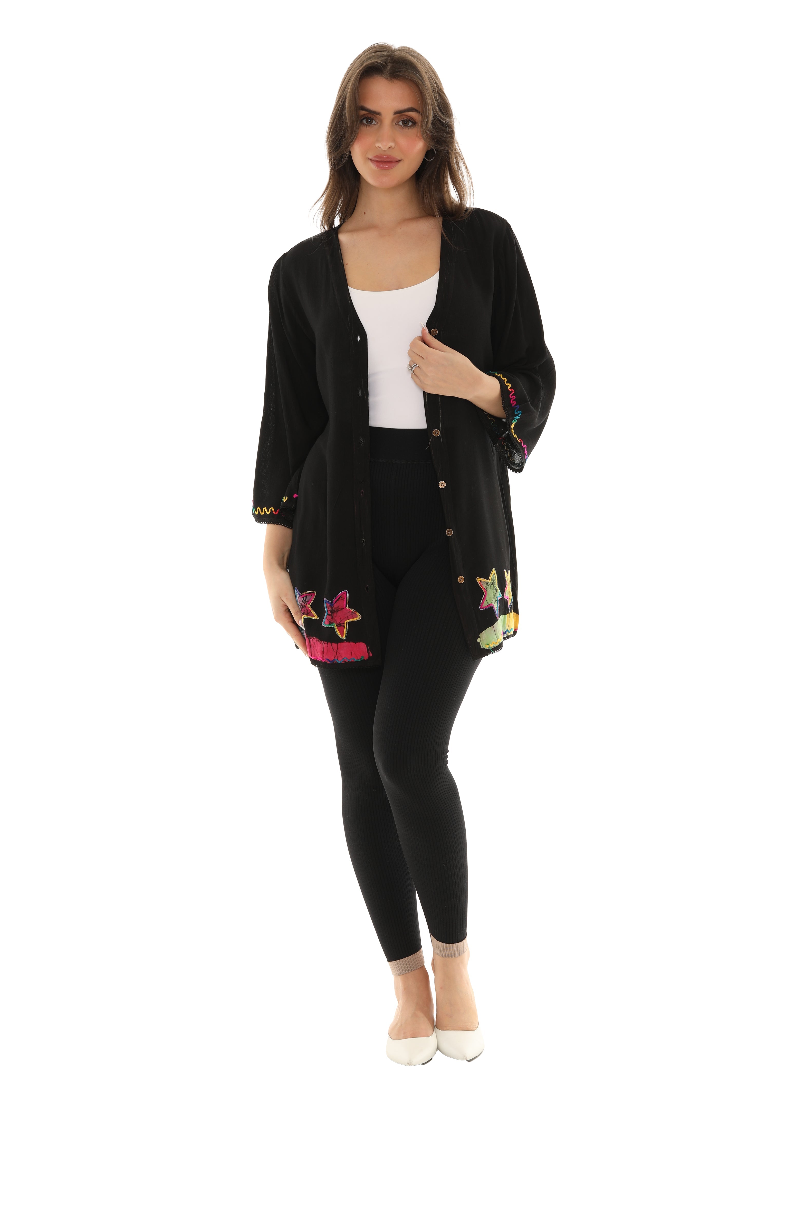 Rayon Button Up Rainbow Star Top - Charming Charlie