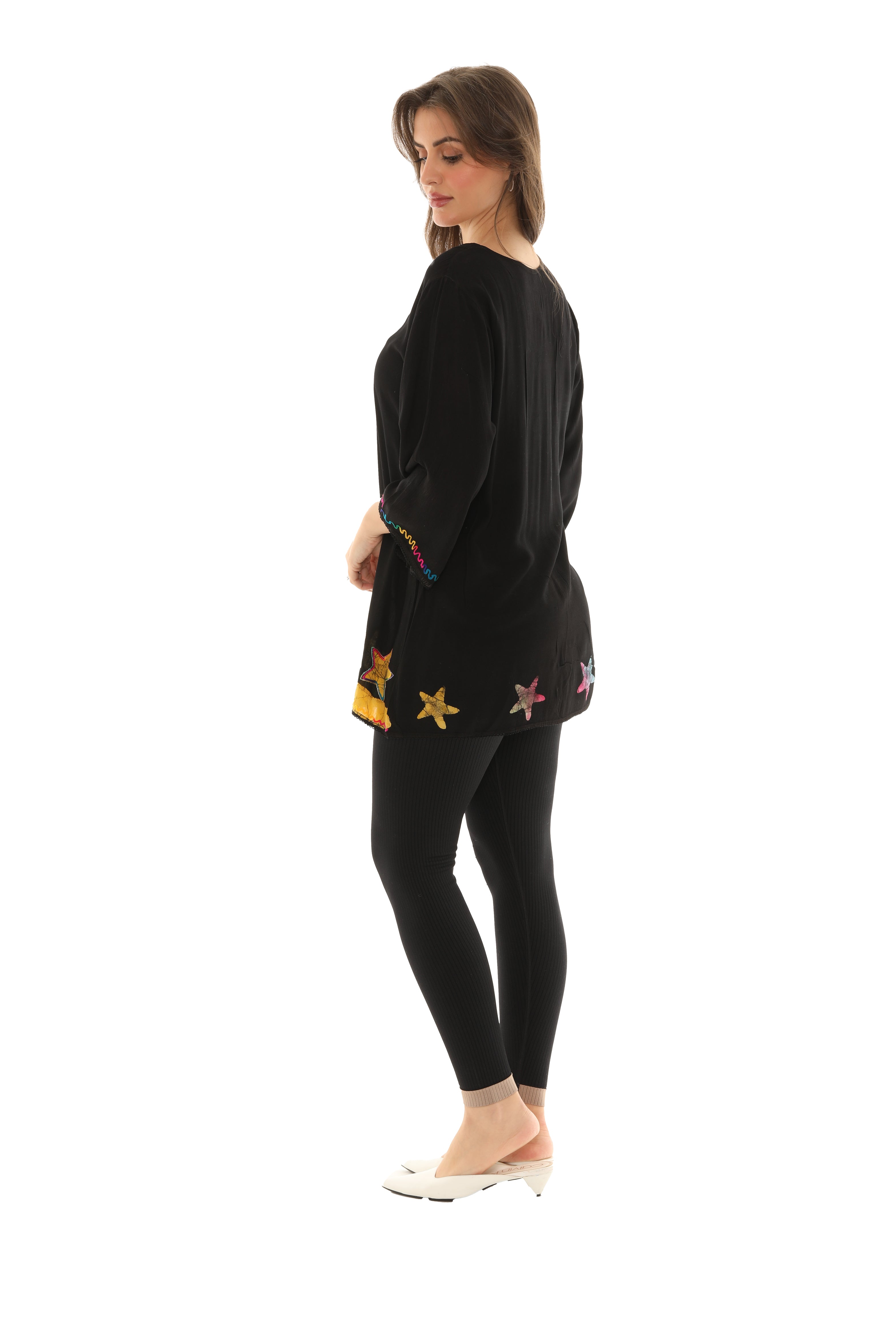 Rayon Button Up Rainbow Star Top - Charming Charlie