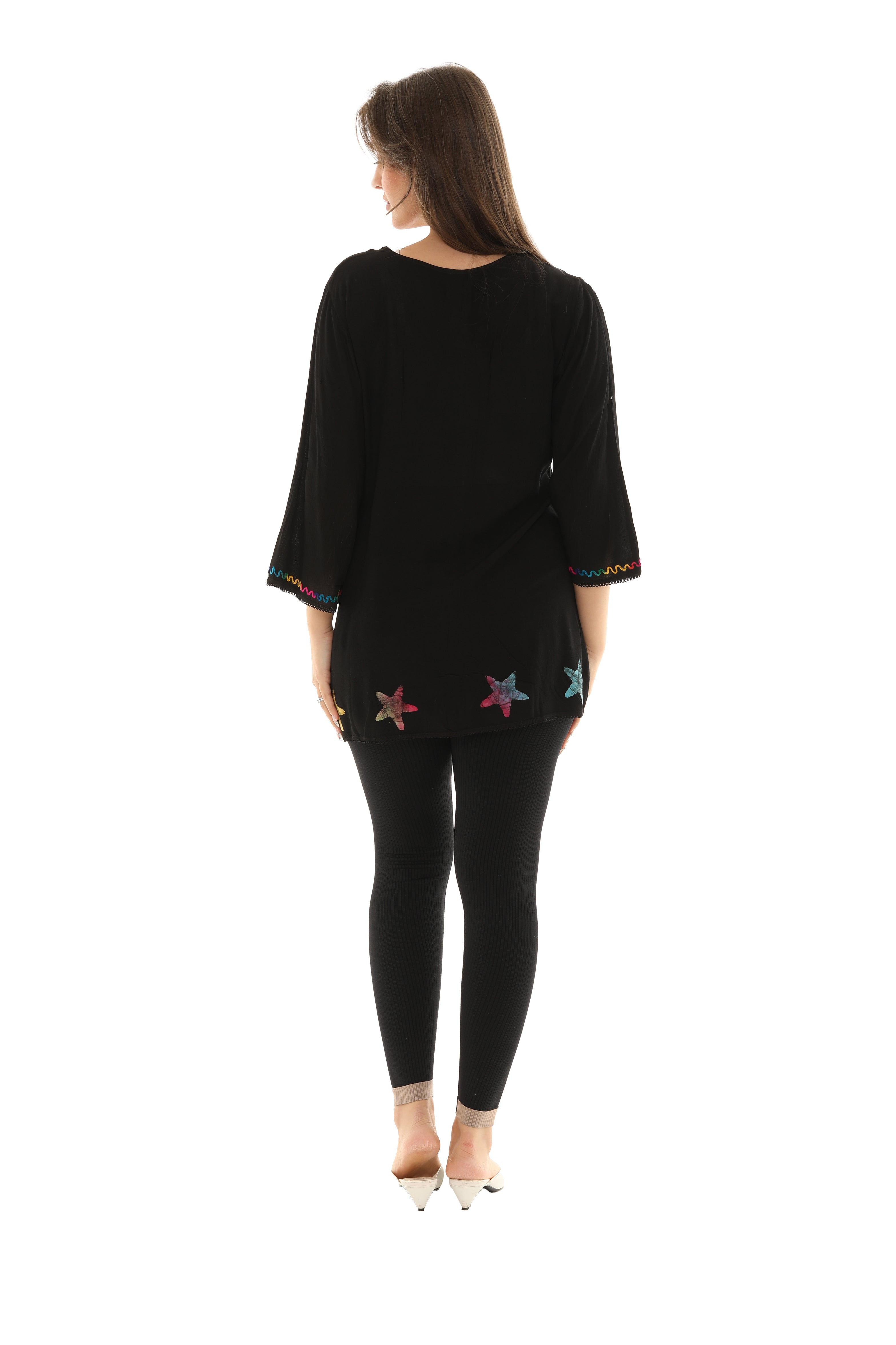 Rayon Button Up Rainbow Star Top - Charming Charlie