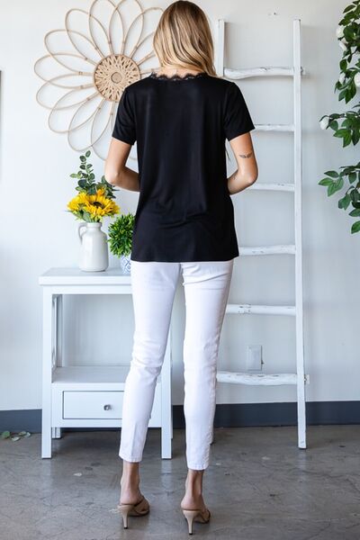 Heimish Lace Detail V-Neck Short Sleeve T-Shirt - Charming Charlie