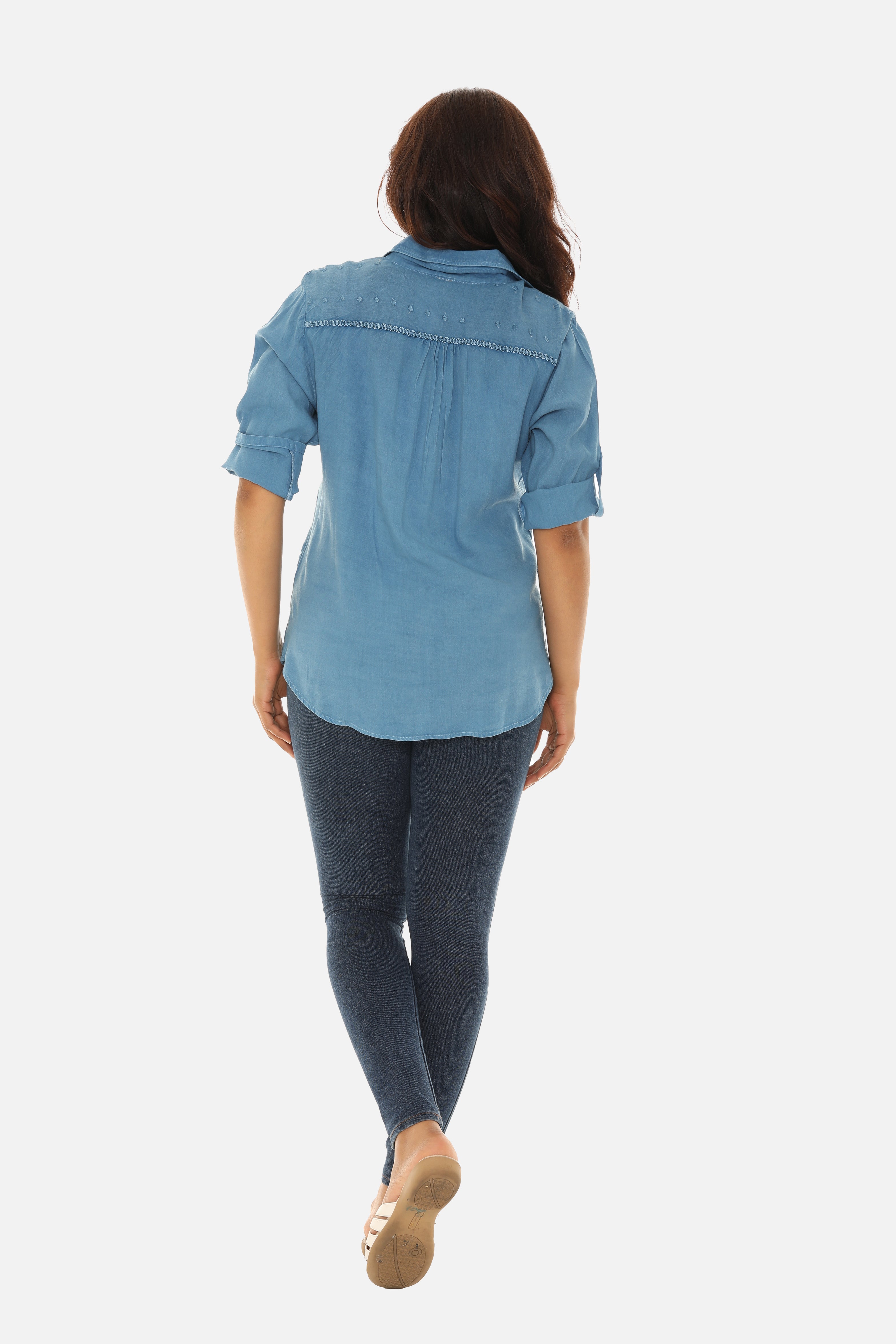 Embroidered Hem Women's Button Down Shirt - Charming Charlie