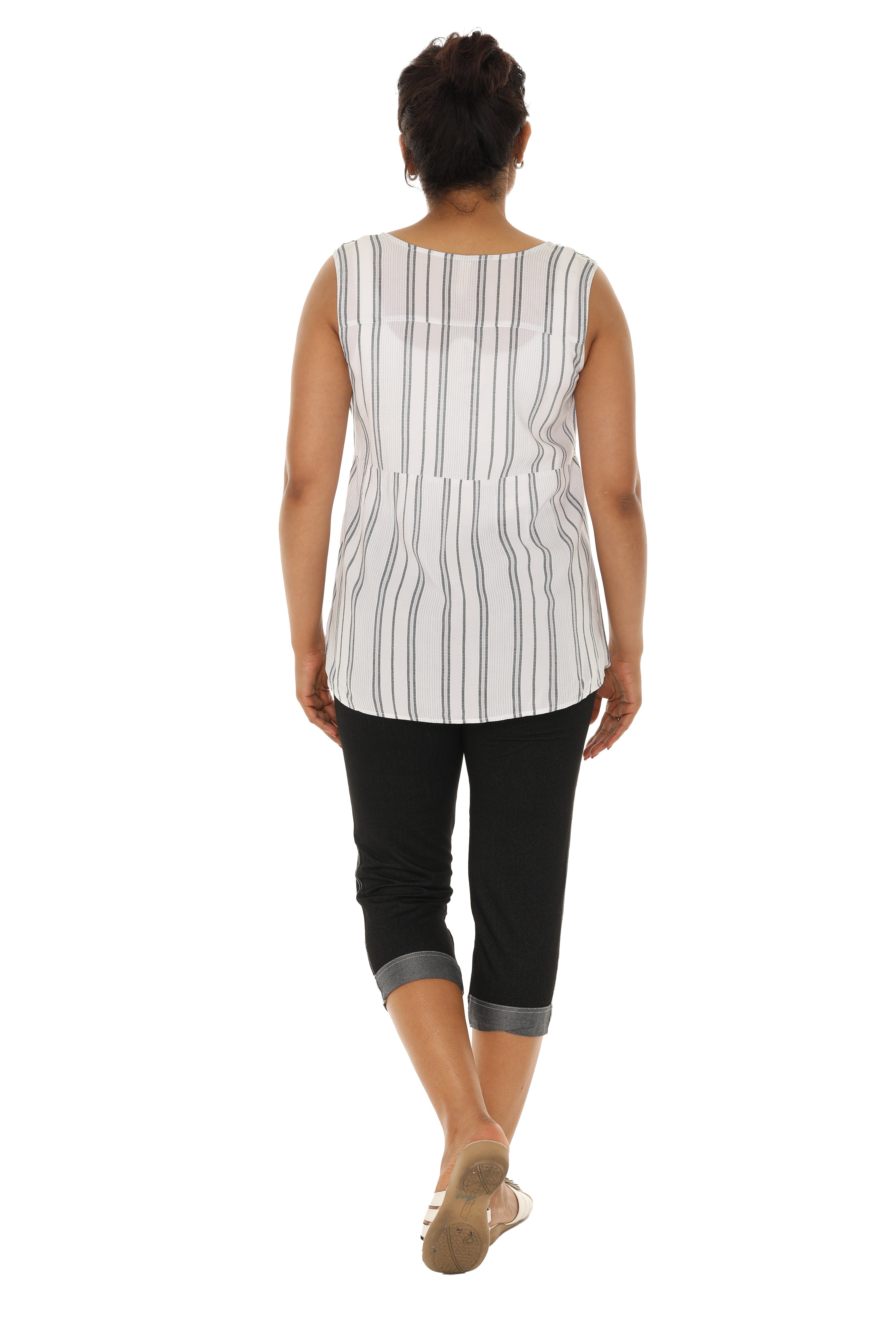 White Striped Cotton V-Neck Sleevless Top - Charming Charlie