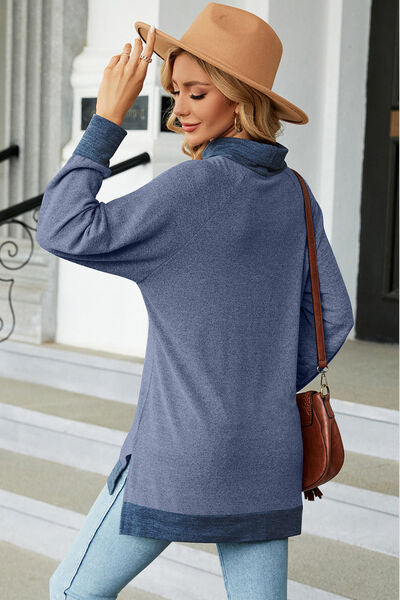 Slit Mock Neck Long Sleeve T-Shirt - Charming Charlie