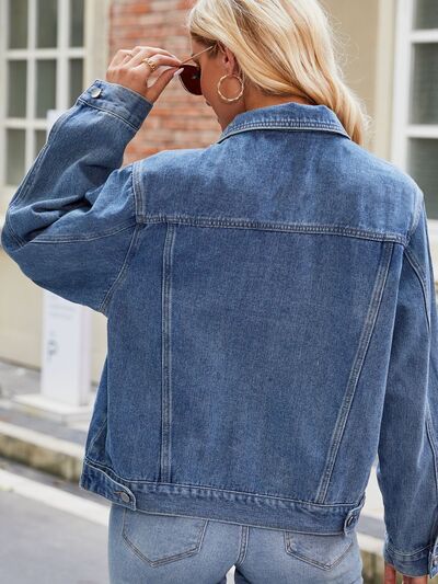 Pocketed Collared Neck Denim Jacket - Charming Charlie