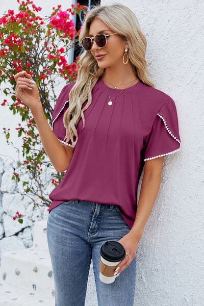 Round Neck Petal Sleeve T-Shirt - Charming Charlie