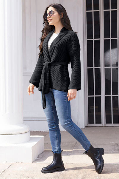Tied Open Front Long Sleeve Cardigan - Charming Charlie