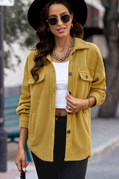 Button Up Collared Neck Long Sleeve Jacket - Charming Charlie