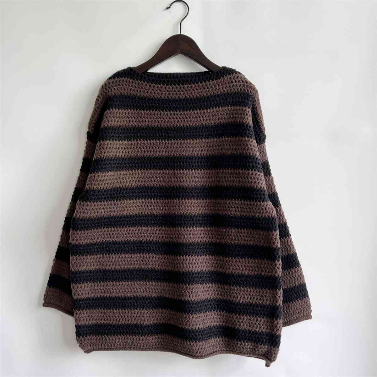 Striped Round Neck Long Sleeve Sweater - Charming Charlie