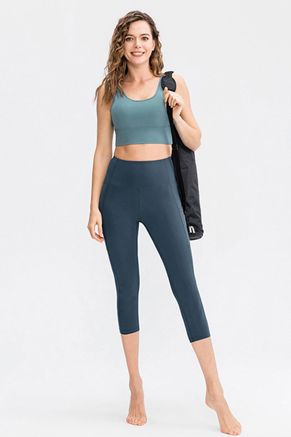 Wide Waistband Cropped Active Leggings with Pockets - Charming Charlie