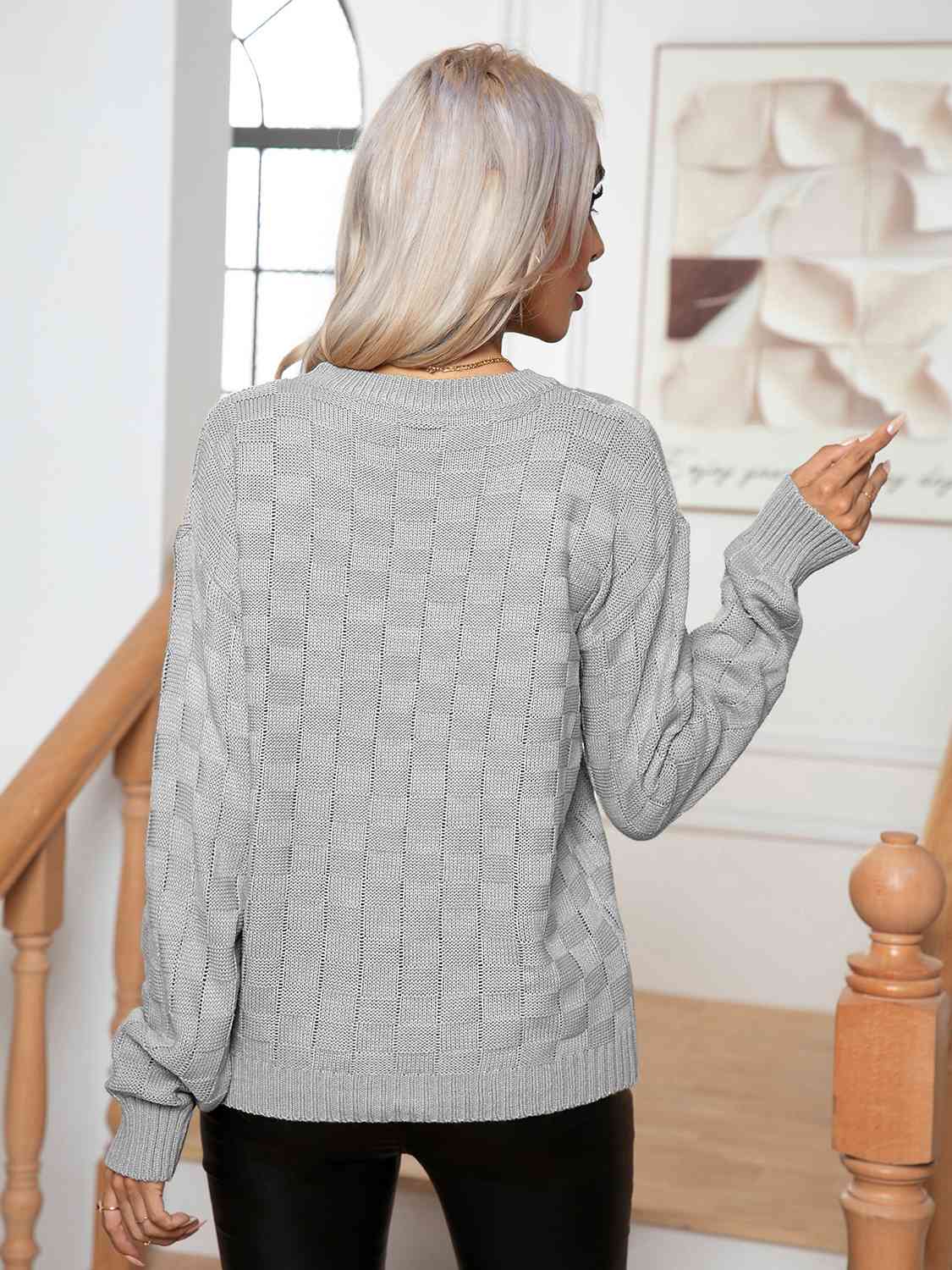 Round Neck Drop Shoulder Sweater - Charming Charlie