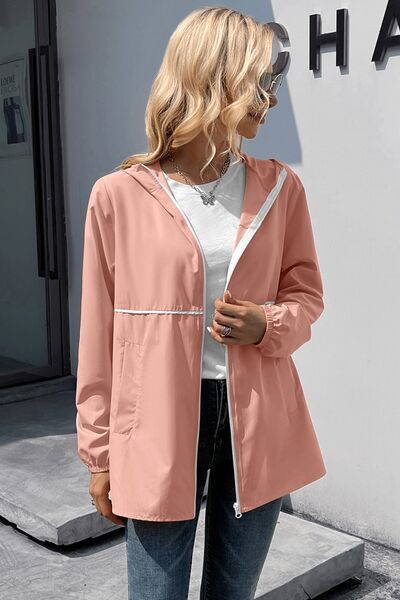 Zip Up Long Sleeve Hooded Watertight Jacket - Charming Charlie