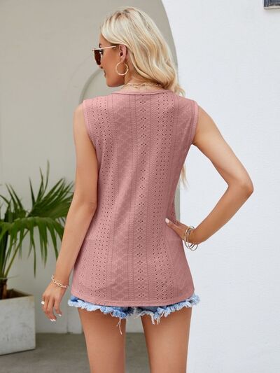 Eyelet Lace Detail V-Neck Tank - Charming Charlie
