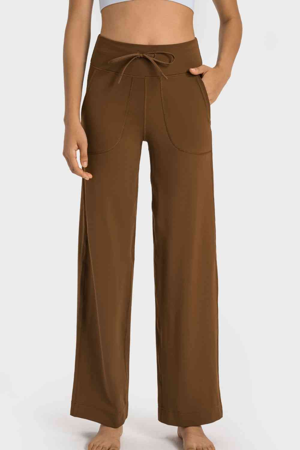 Drawstring Waist Wide Leg Sports Pants with Pockets - Charming Charlie