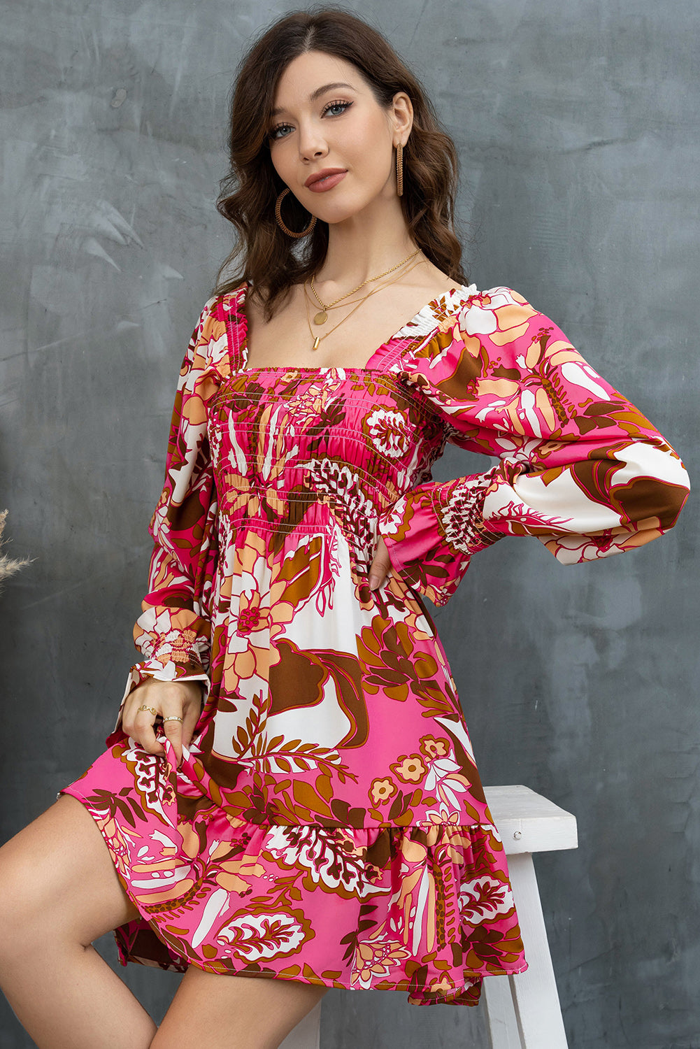 Floral Square Neck Flounce Sleeve Dress - Charming Charlie