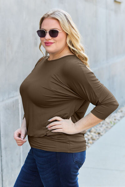 Basic Bae Full Size Round Neck Batwing Sleeve Blouse - Charming Charlie