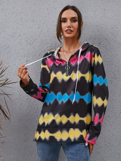 Contrast Quarter Zip Dropped Shoulder Hoodie - Charming Charlie