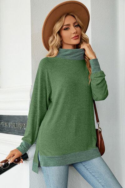Slit Mock Neck Long Sleeve T-Shirt - Charming Charlie
