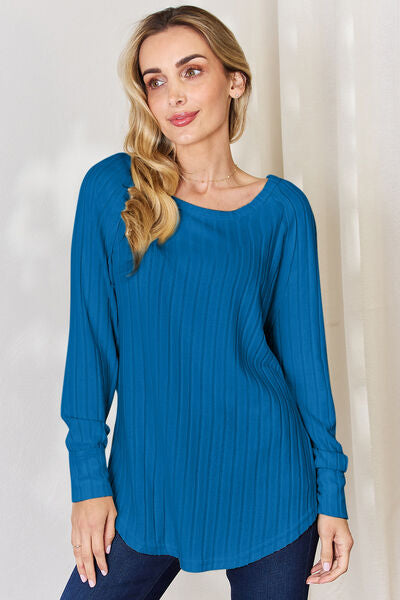 Basic Bae Full Size Ribbed Round Neck Slit T-Shirt - Charming Charlie