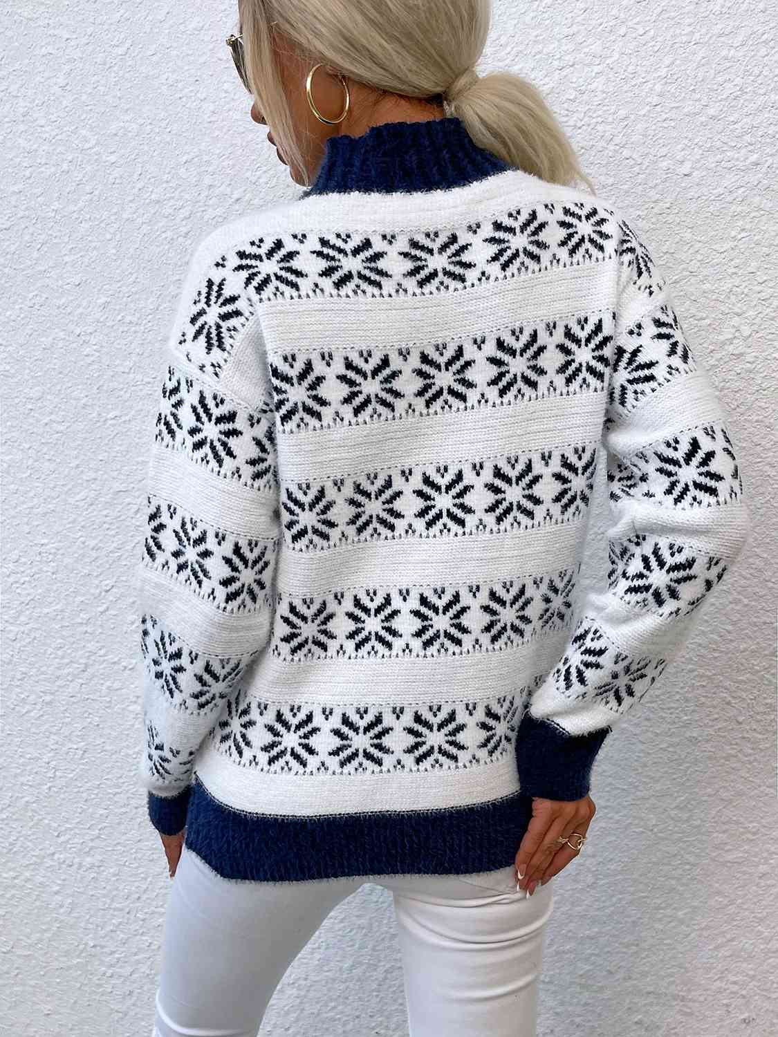Snowflake Pattern Mock Neck Sweater - Charming Charlie